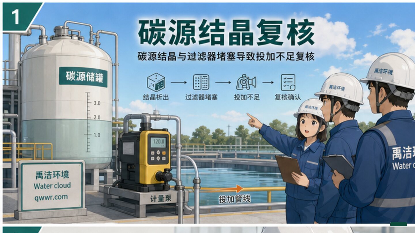 碳源结晶与过滤器堵塞导致投加不足复核示意图