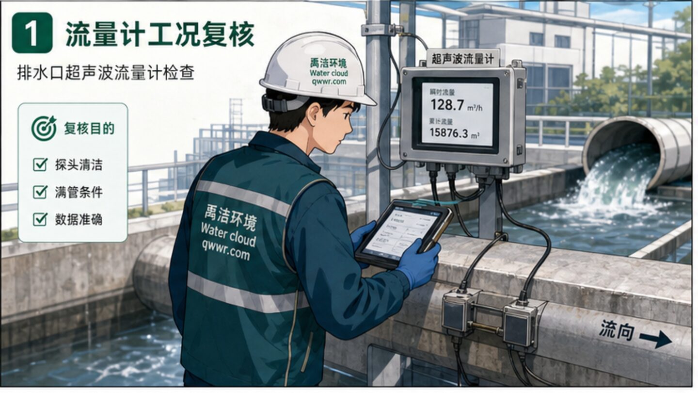 超声波流量计探头污垢与满管条件复核示意图
