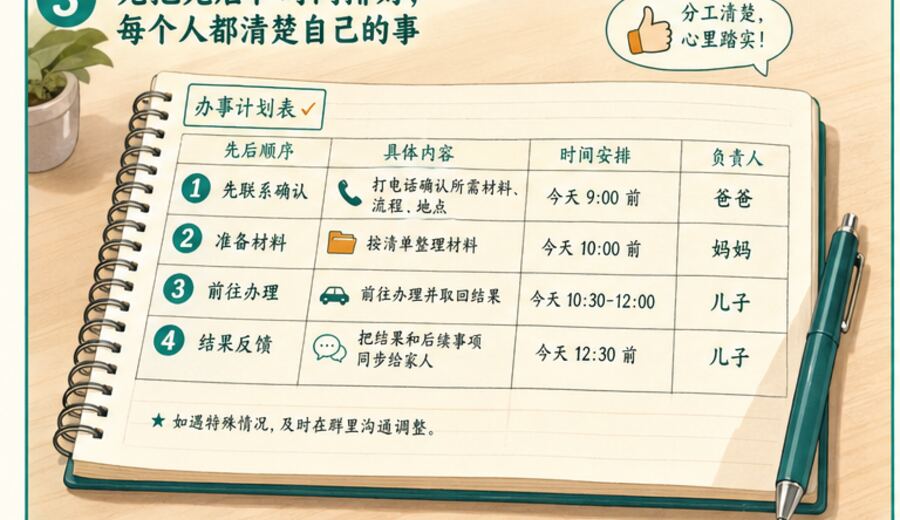 家里一说谁顺路去办一下就都怕撞时间 先把先后和时间排好