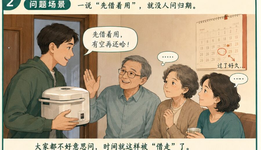 家里一说先借着用就没人问归期 先把时间讲在前面