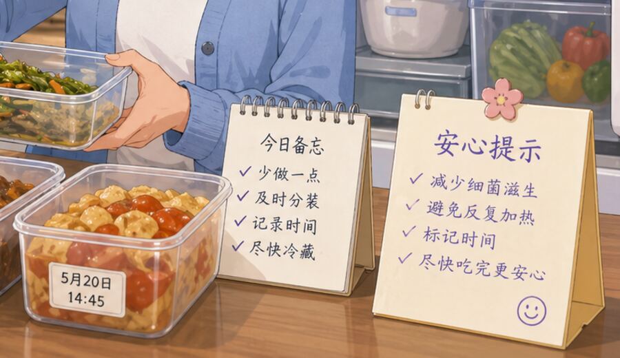 剩饭剩菜 先少做一点 及时分装标好时间