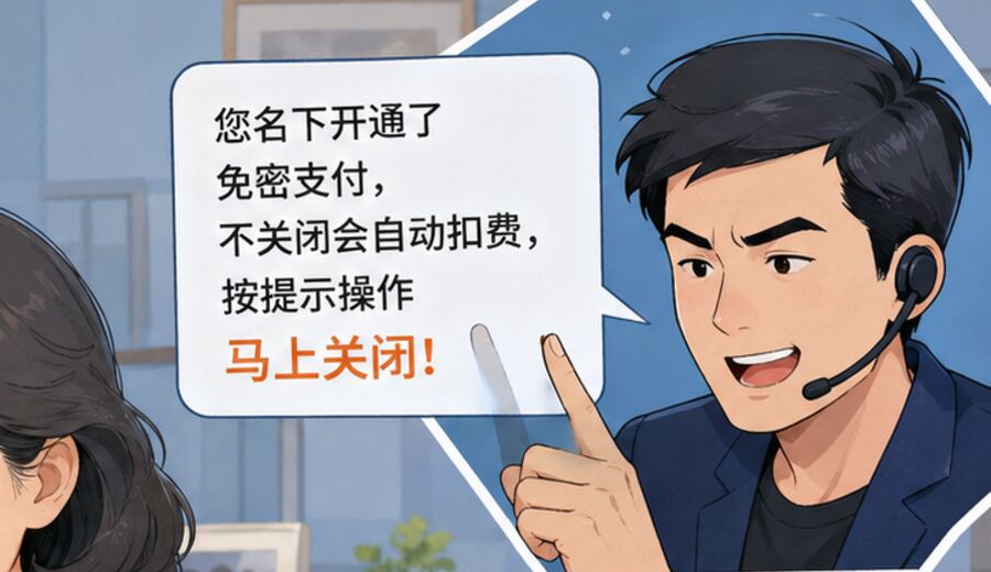 陌生人说免密支付不关就会自动扣费 先别急着按提示操作