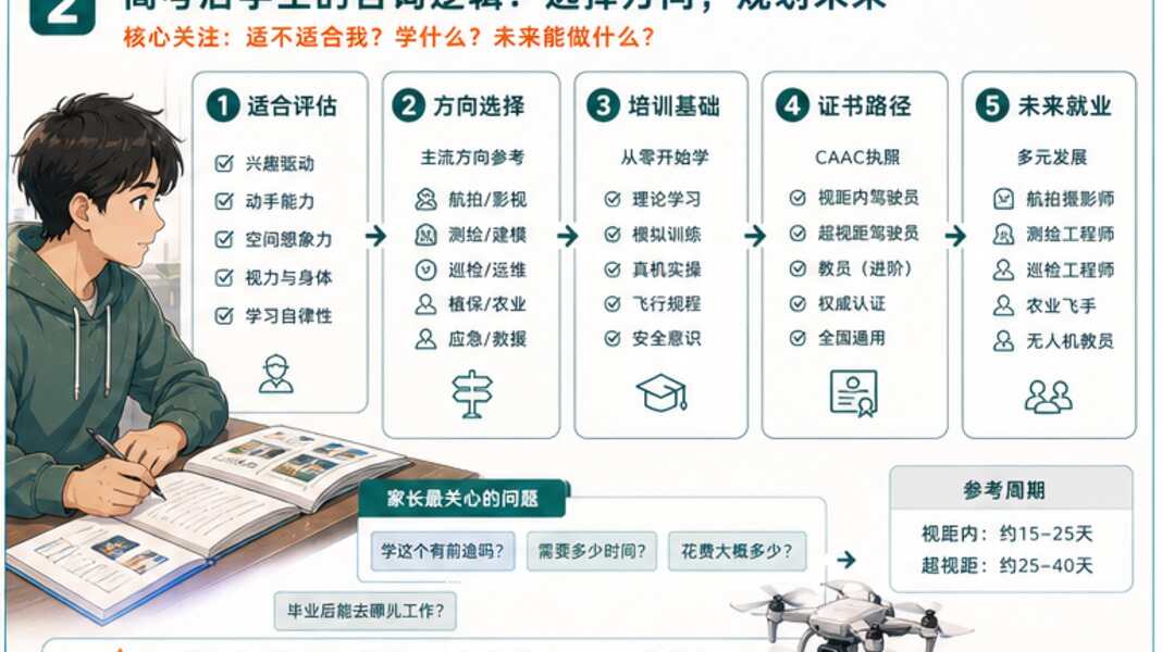高考后学无人机和零基础转岗，咨询逻辑不同