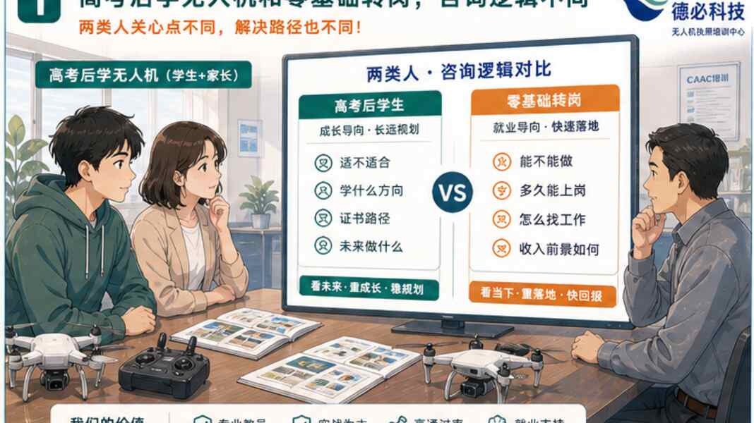 高考后学无人机和零基础转岗，咨询逻辑不同