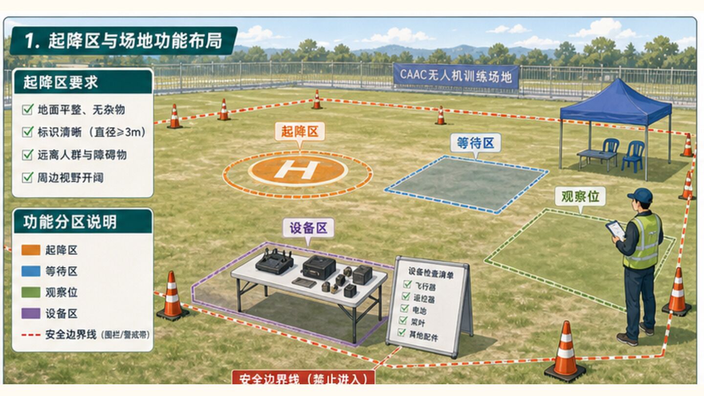 CAAC训练场地怎么判断,先看起降区和安全边界