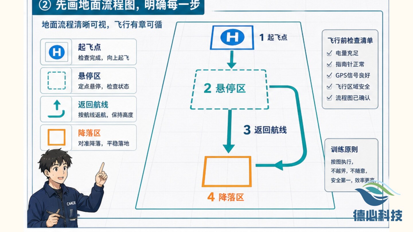 无人机实操训练乱,先画地面流程图