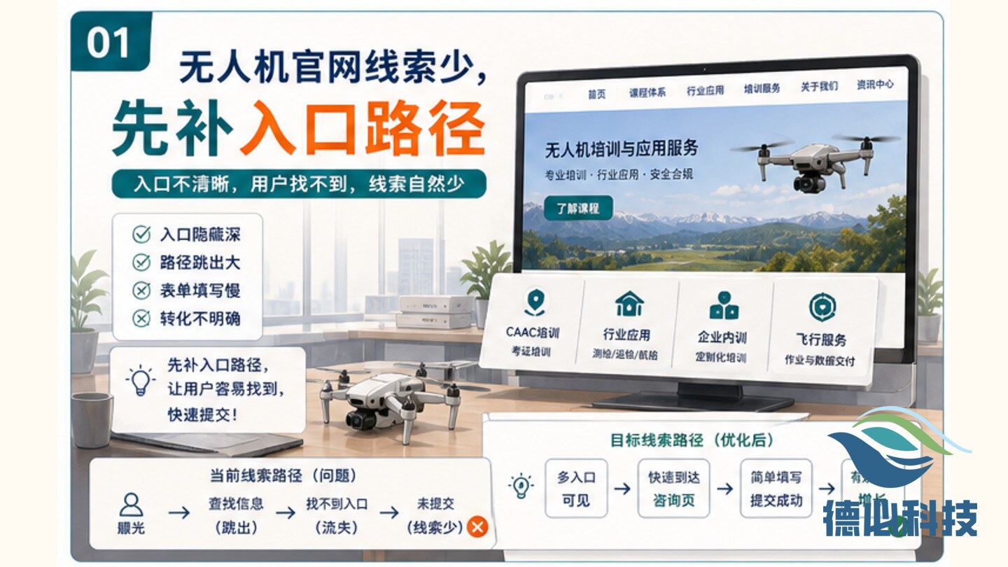 无人机官网线索少,先补入口路径