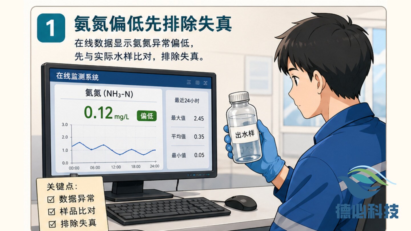 氨氮数据偏低，先排除样品失真
