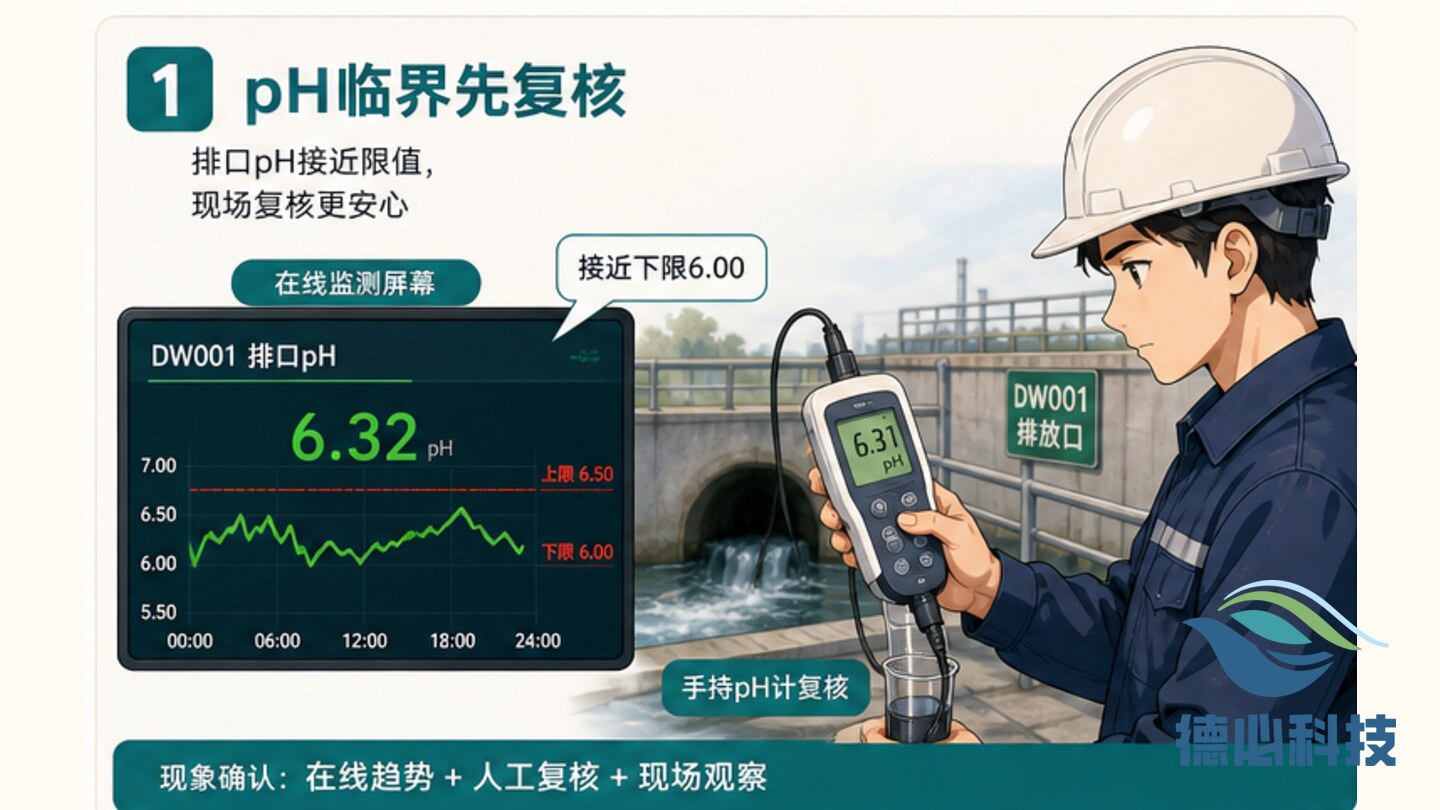 排口pH临界,先复核校准记录
