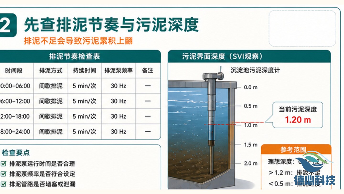 沉淀池浮泥上翻，先查排泥节奏