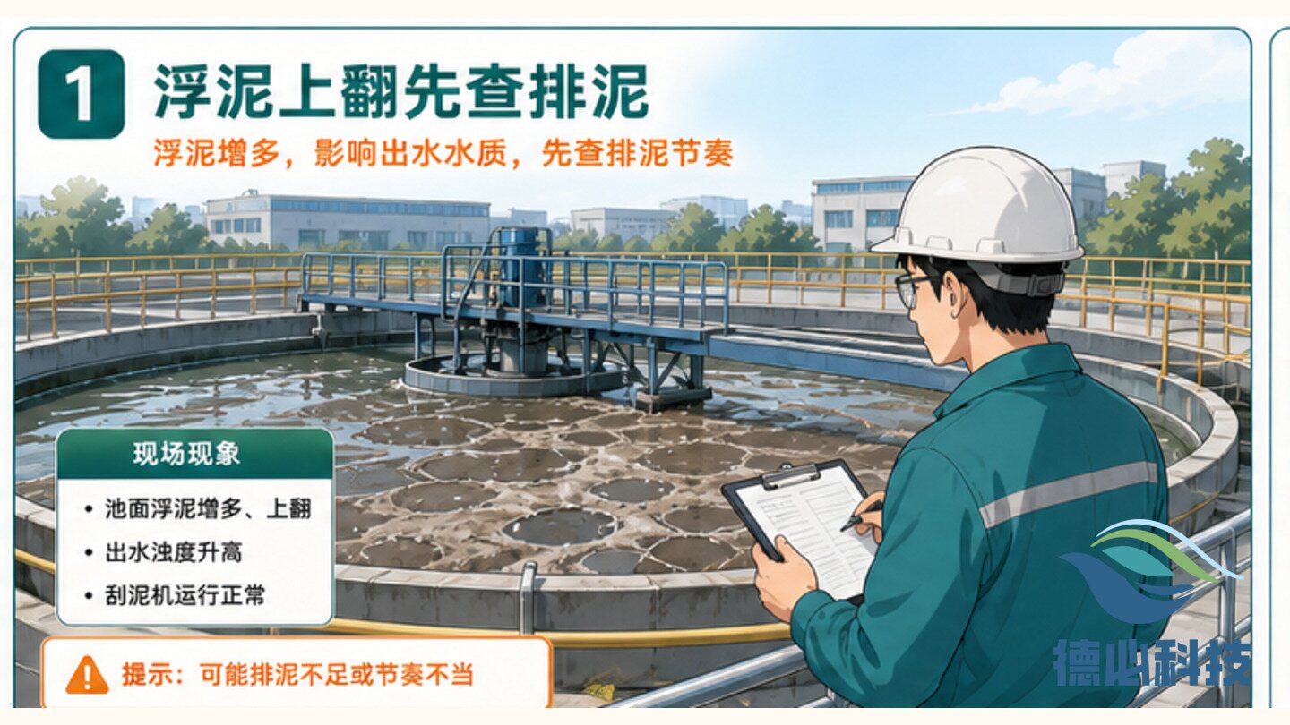沉淀池浮泥上翻，先查排泥节奏