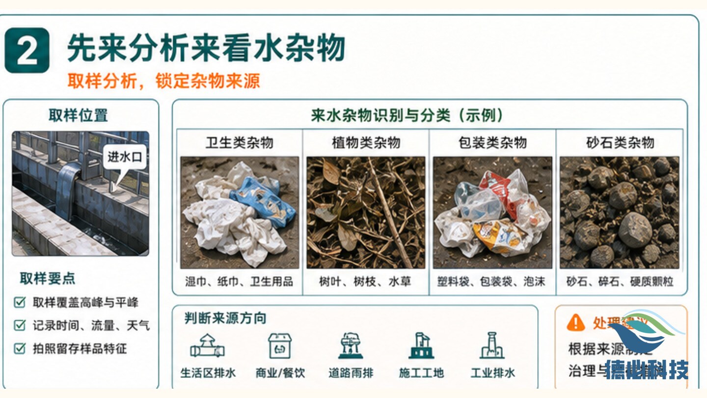 格栅堵塞反复,先看来水杂物