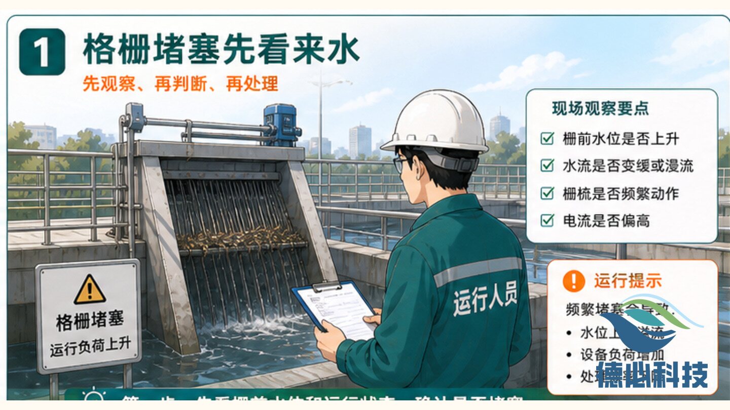 格栅堵塞反复,先看来水杂物