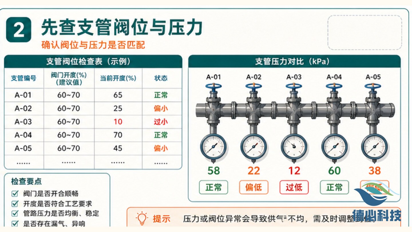 曝气不均明显,先查支管阀位