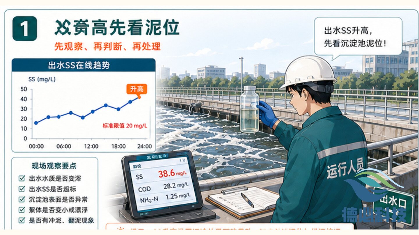 出水SS升高，先看沉淀池泥位