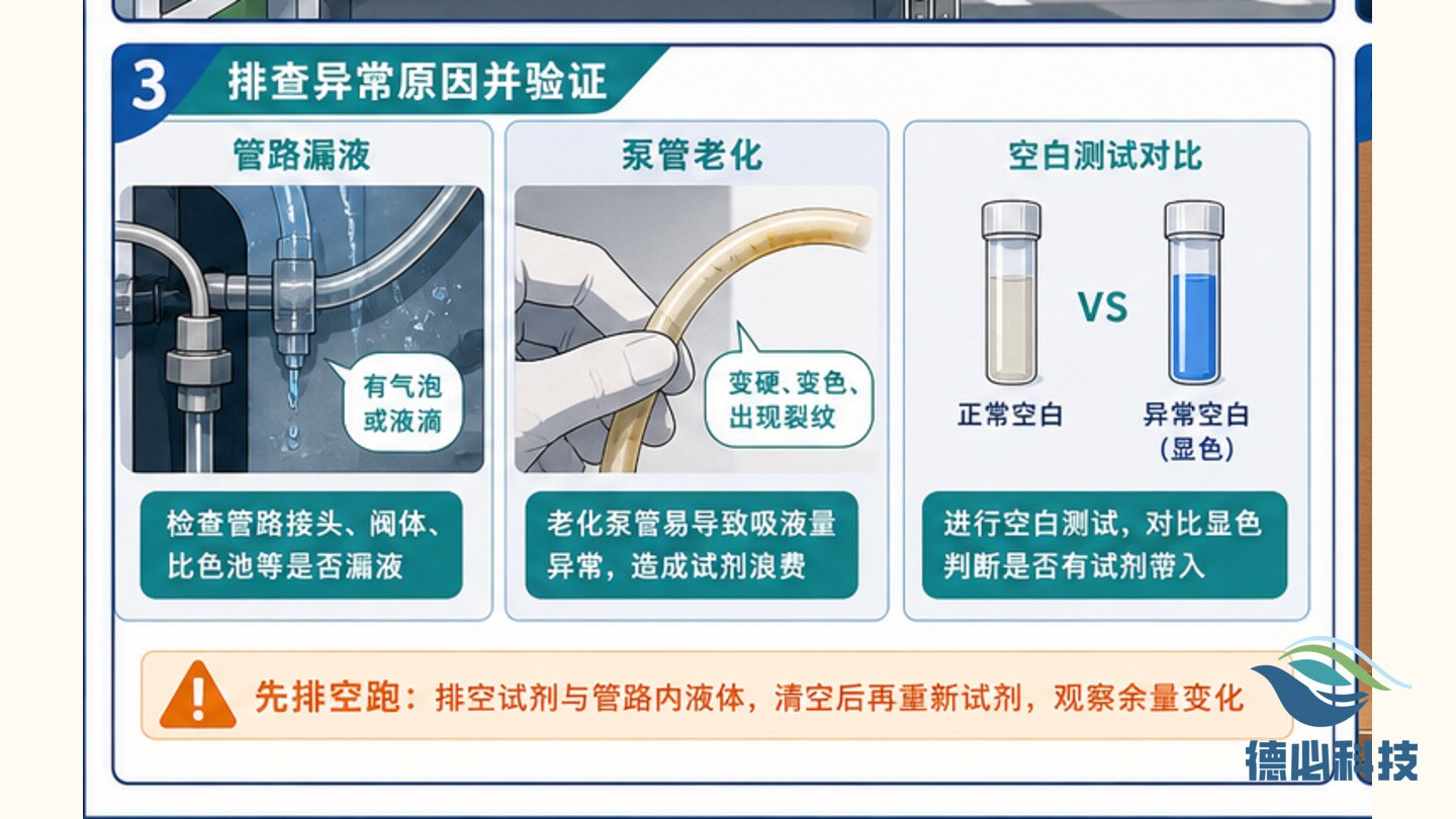 氨氮试剂余量异常,先排空跑