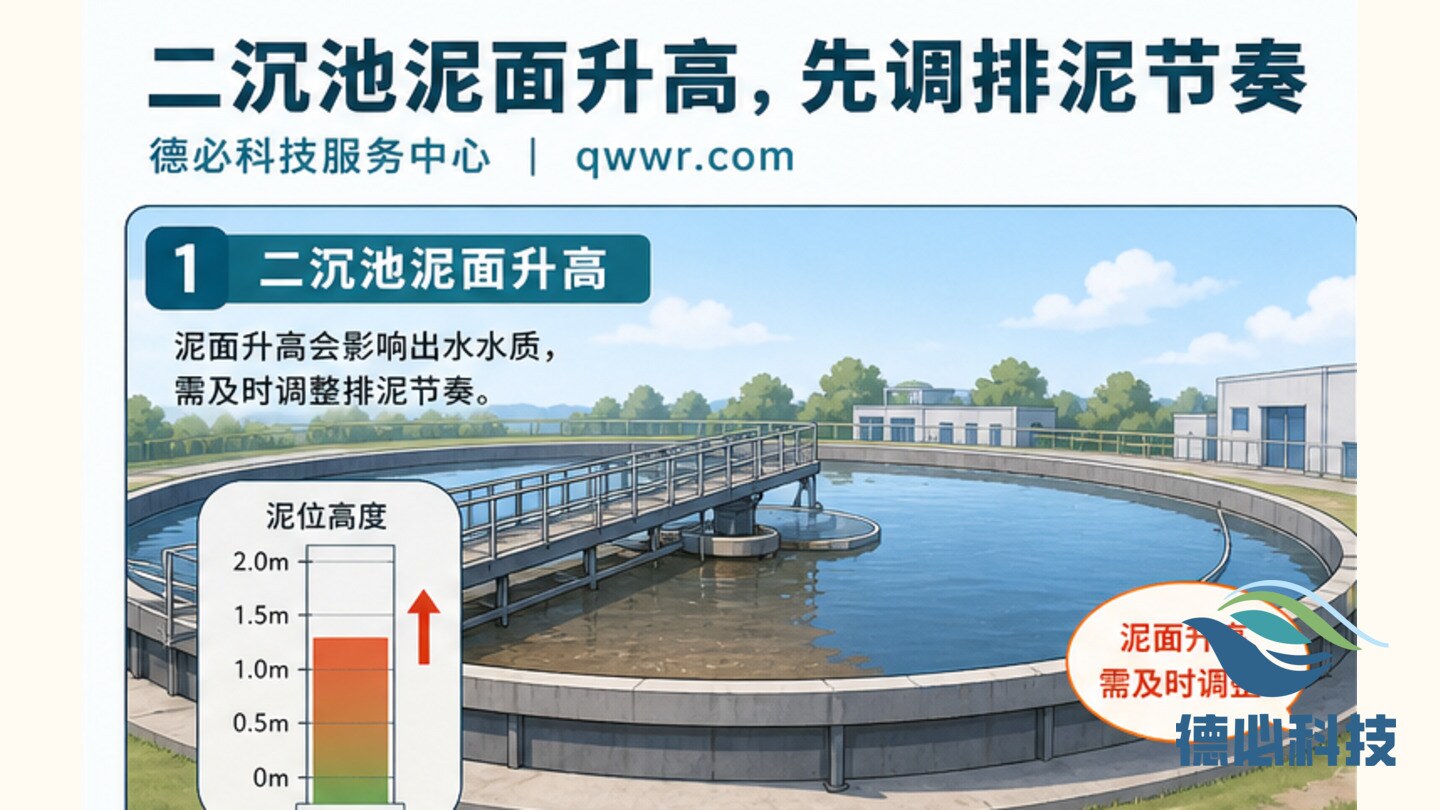 二沉池泥面升高，先调排泥节奏