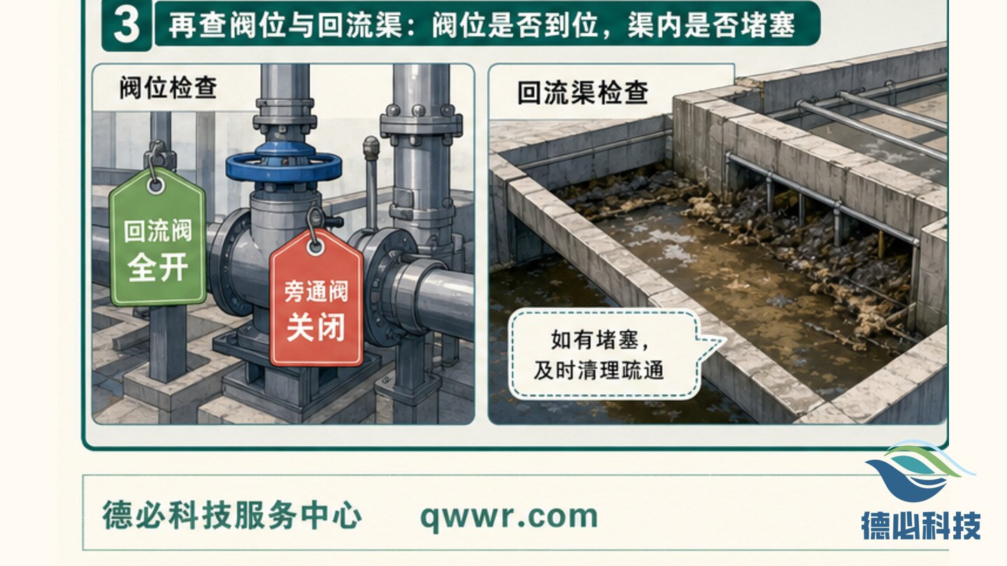 污泥回流量偏低，先查阀位和泵况