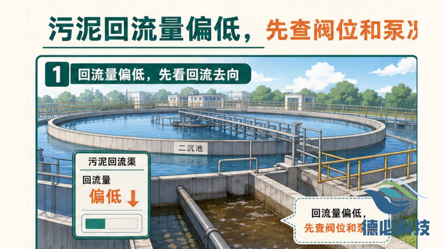污泥回流量偏低，先查阀位和泵况