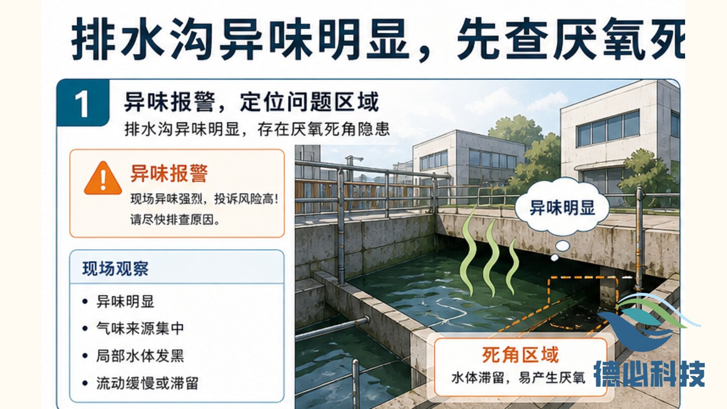 排水沟异味明显，先查厌氧死角