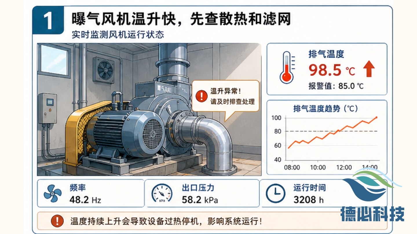 曝气风机温升快,先查散热和滤网
