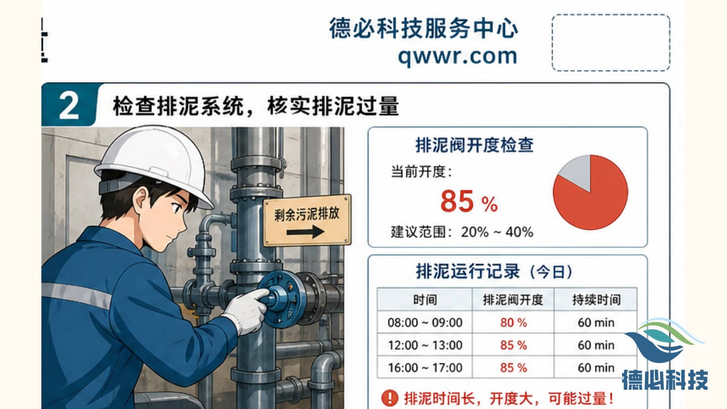 污泥浓度偏低，先查排泥过量