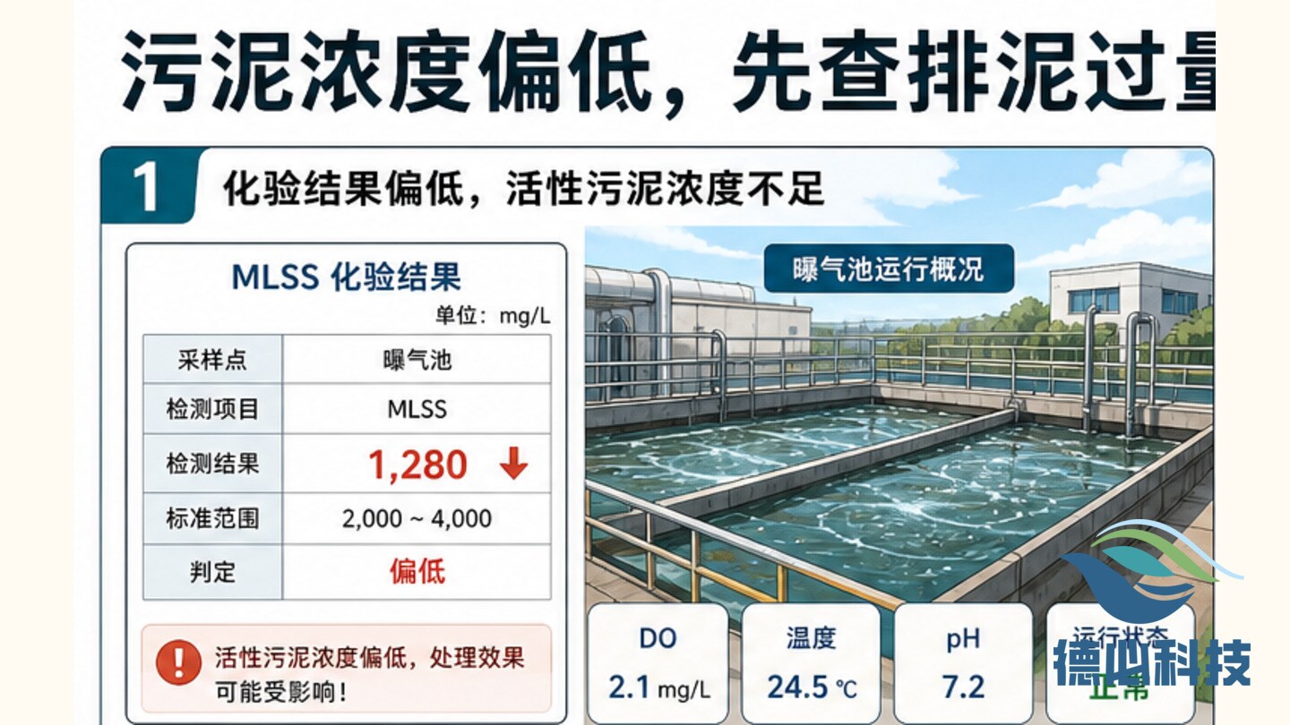 污泥浓度偏低，先查排泥过量