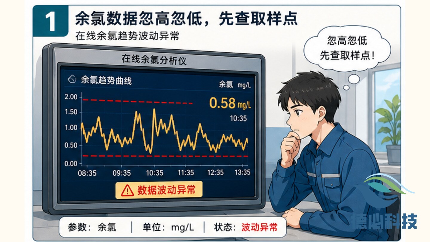 余氯数据忽高忽低，先查取样点