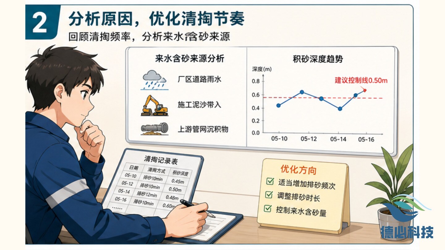沉砂池积砂偏多，先排清掏节奏