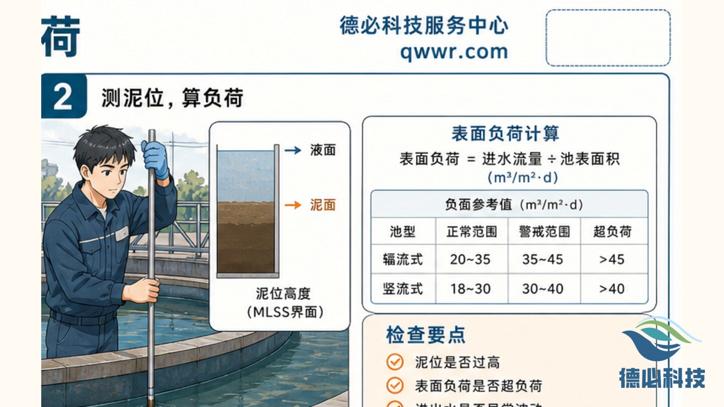 二沉池出水带泥,先查泥位和负荷