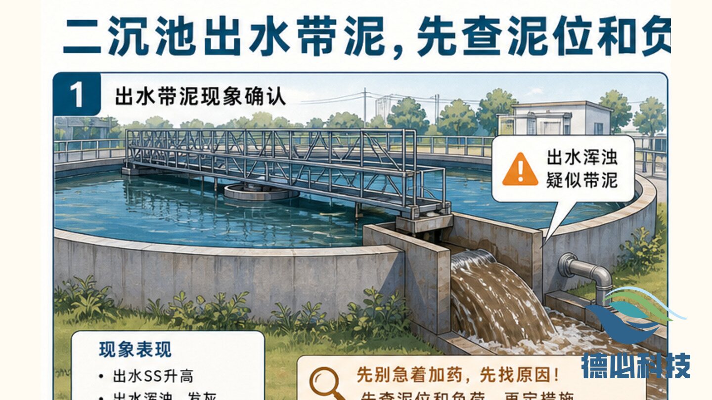 二沉池出水带泥,先查泥位和负荷