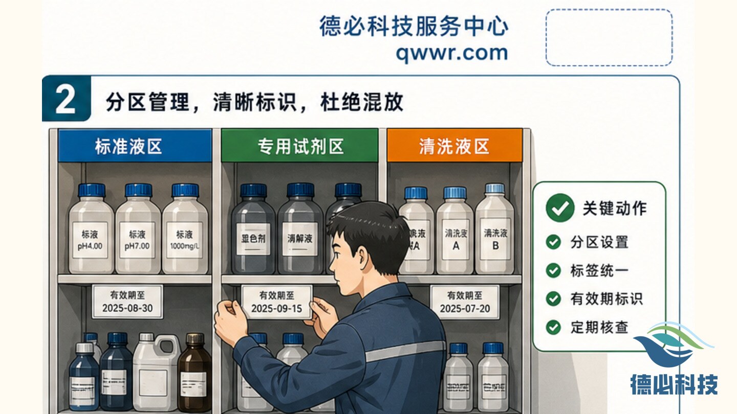 在线站房试剂混放,先分区标识