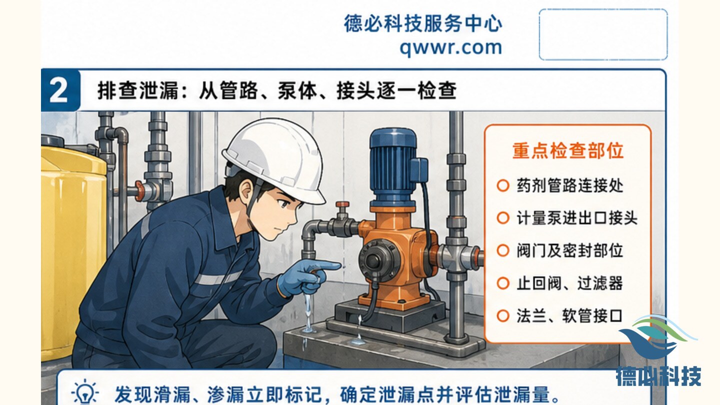 加药间地面湿滑，先查泄漏点