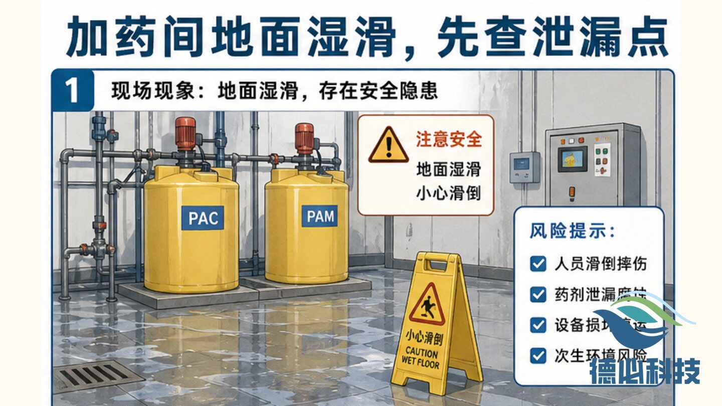 加药间地面湿滑，先查泄漏点