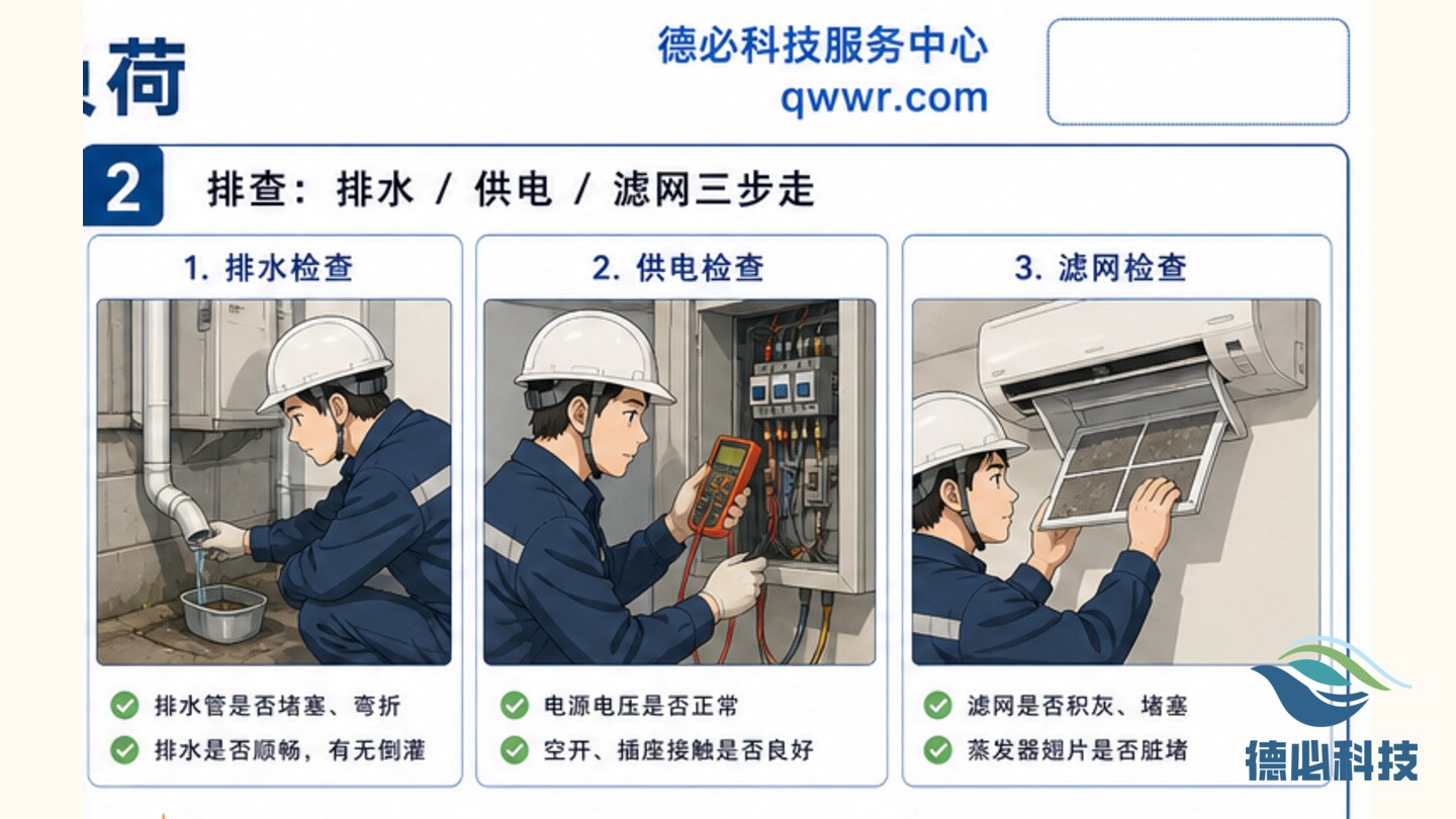 站房空调频繁停机,先查排水和负荷