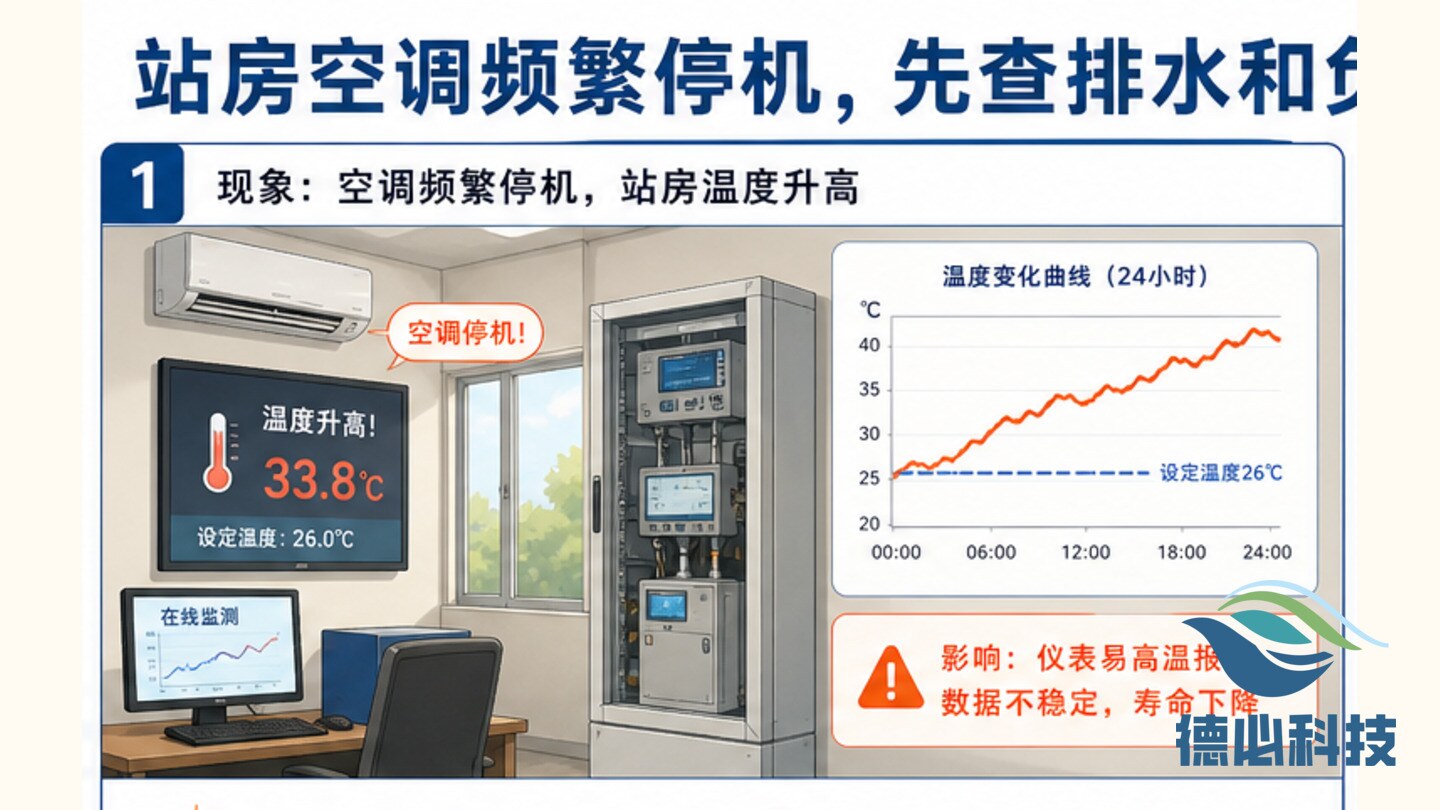 站房空调频繁停机,先查排水和负荷