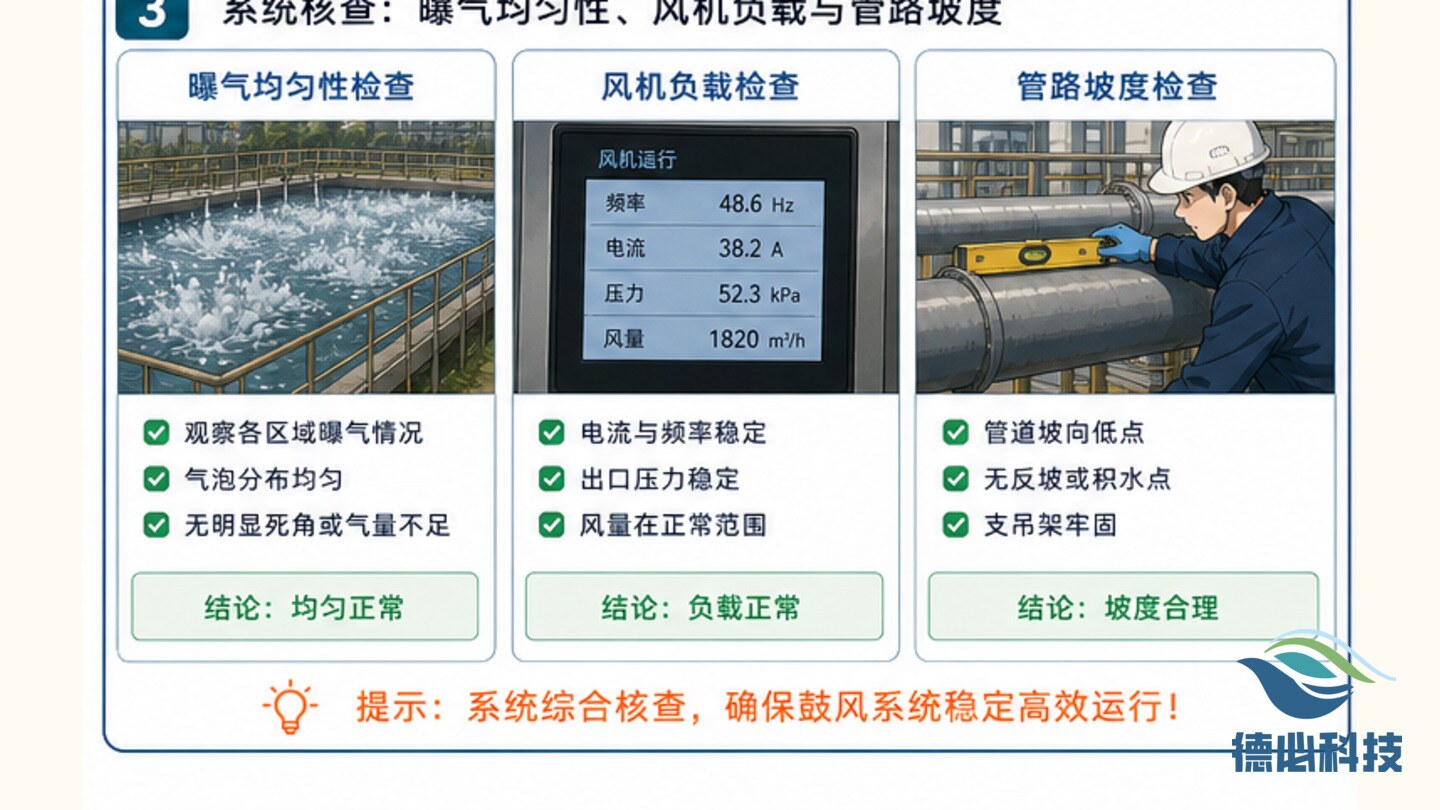 鼓风主管积水,先排低点排水