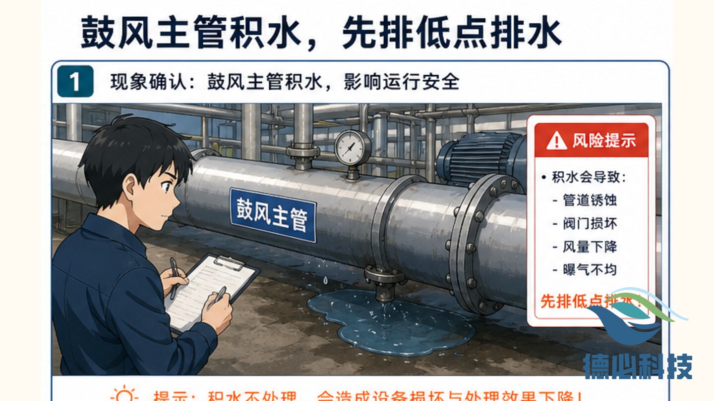 鼓风主管积水,先排低点排水