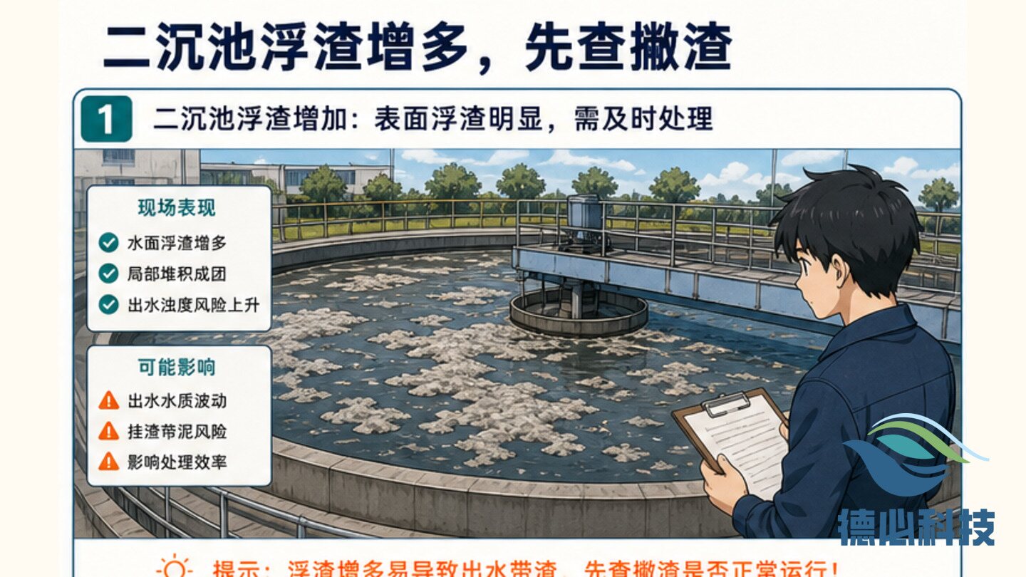 二沉池浮渣增多,先查撇渣