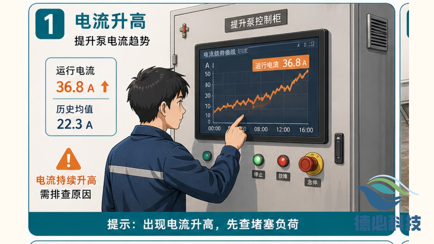 提升泵电流升高，先查堵塞负荷