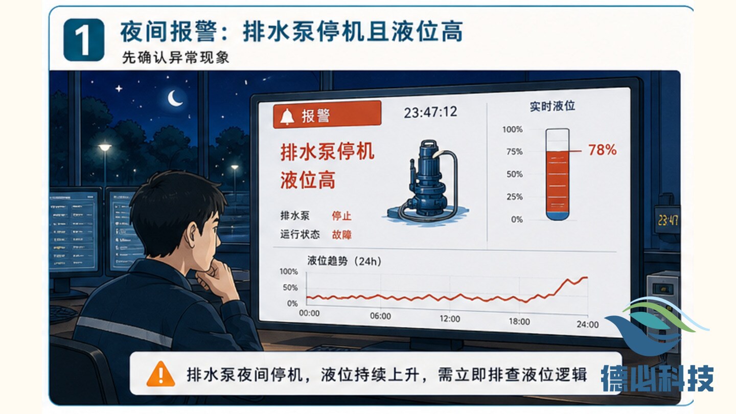 排水泵夜间停机,先查液位逻辑