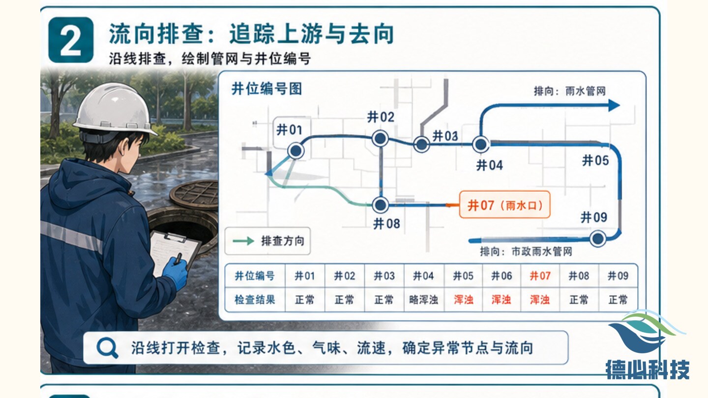 雨水口混接疑似,先做流向排查