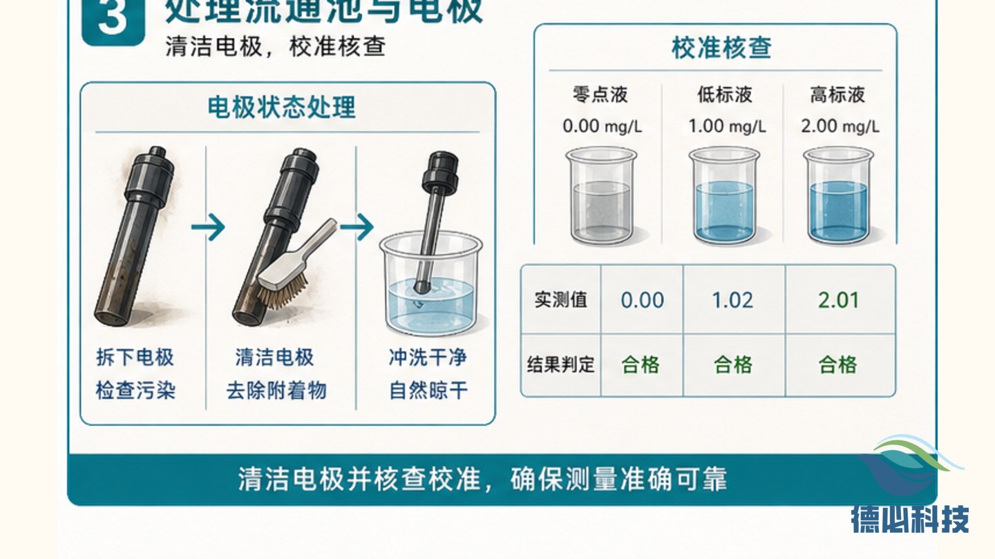 余氯读数忽高忽低,先查流通池