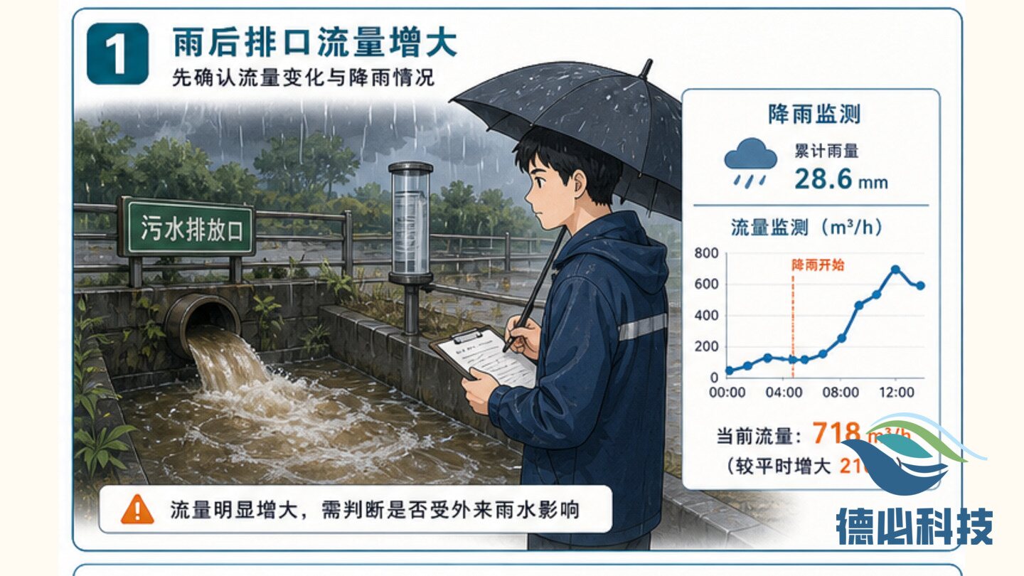 雨后排口流量增大，先分雨污来源