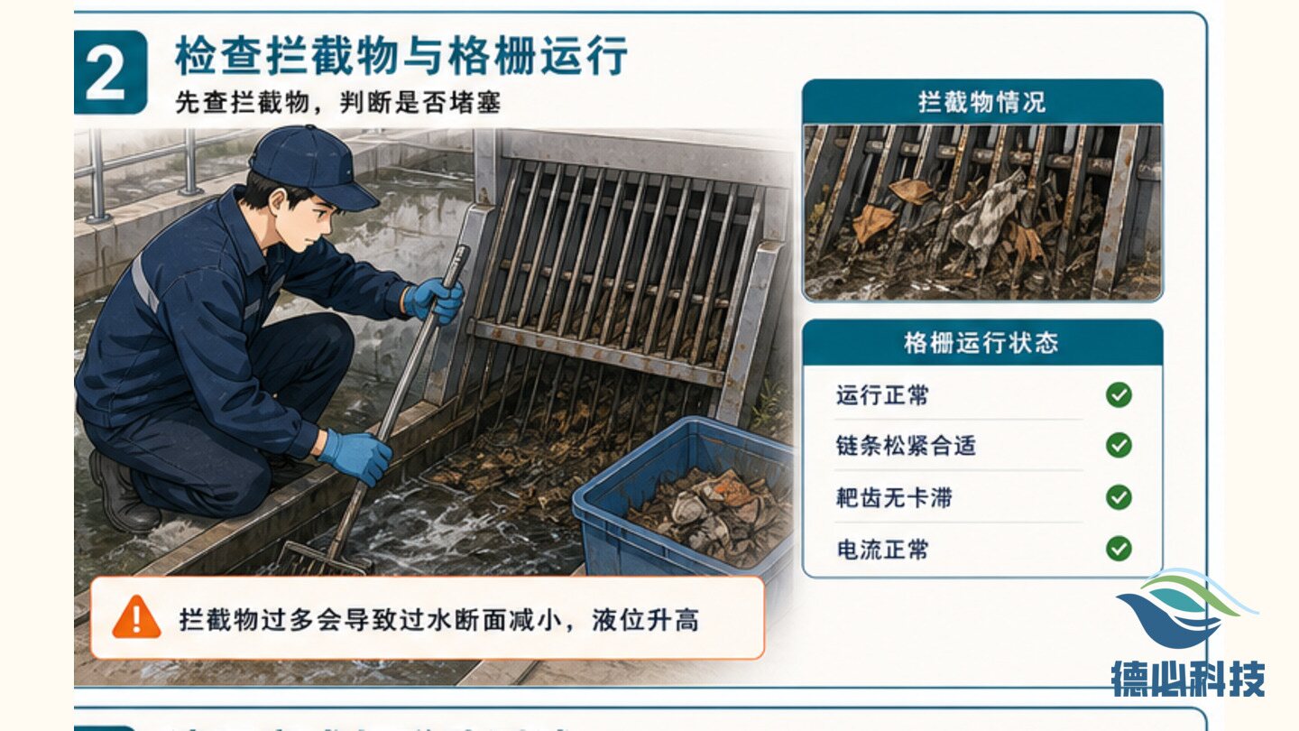 格栅前液位升高,先查拦截物