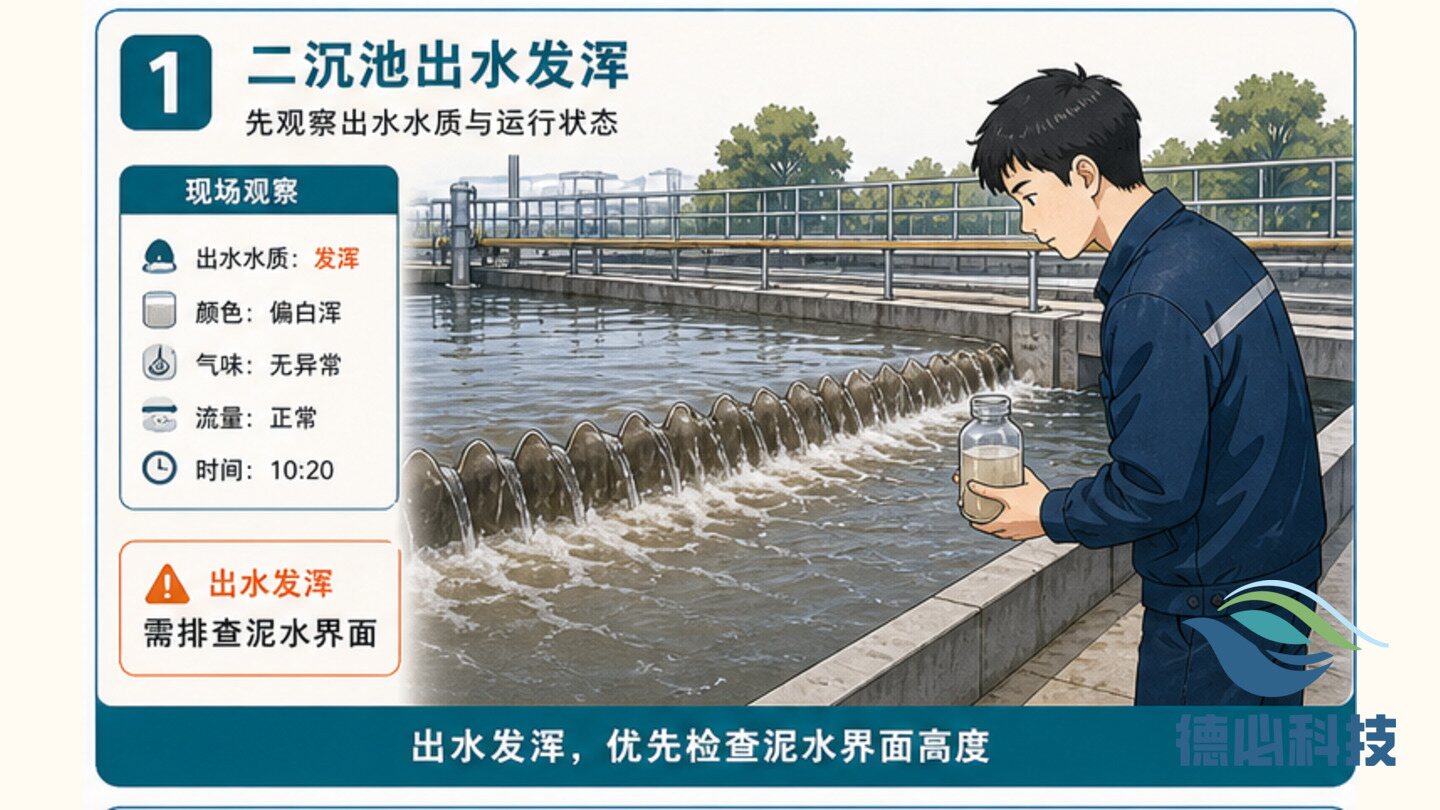 二沉池出水发浑,先查泥水界面