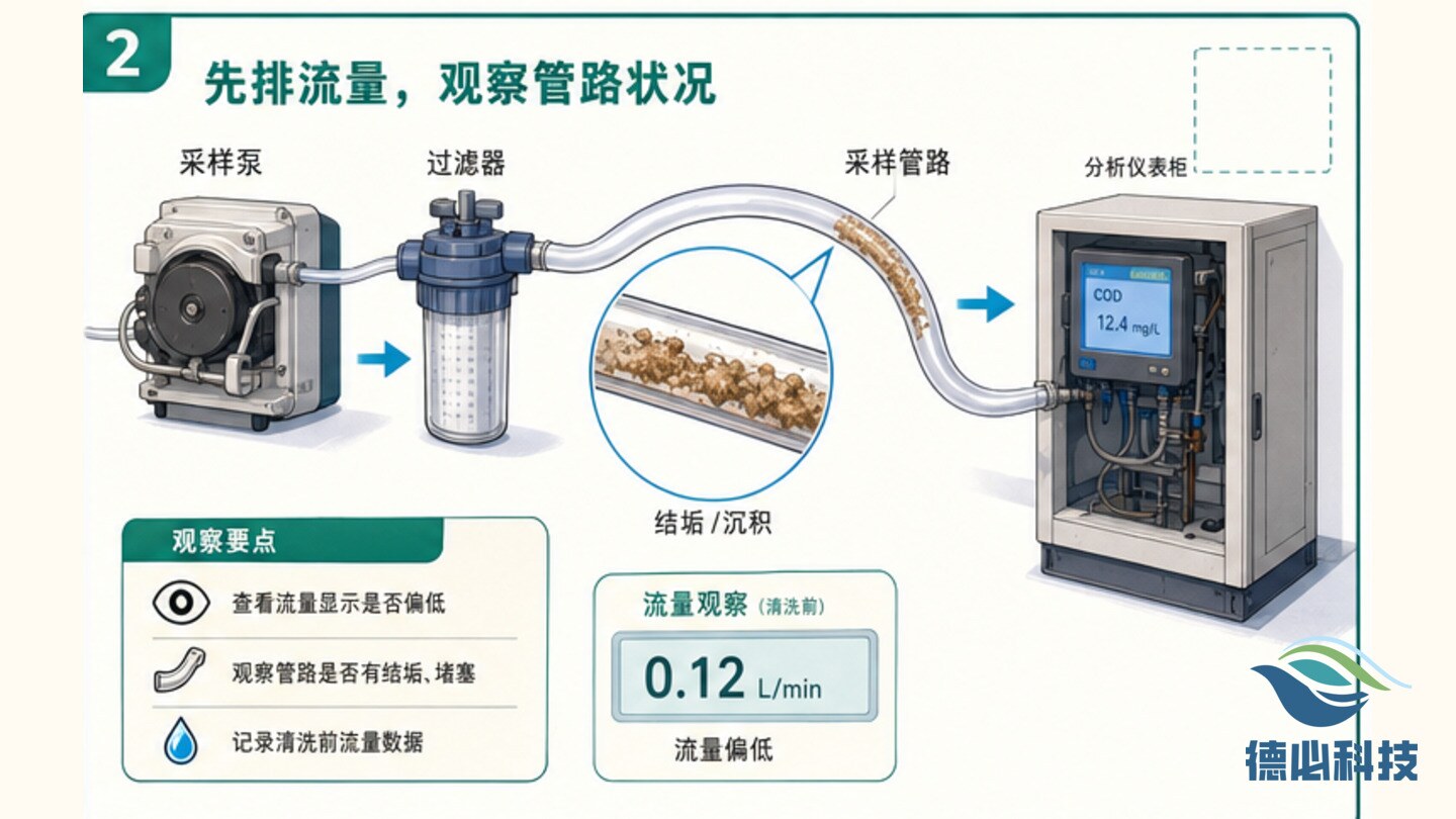 采样管结垢,先排流量