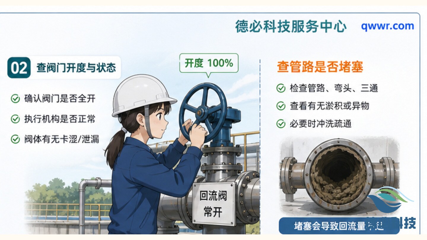 污泥回流偏低，先查泵阀状态