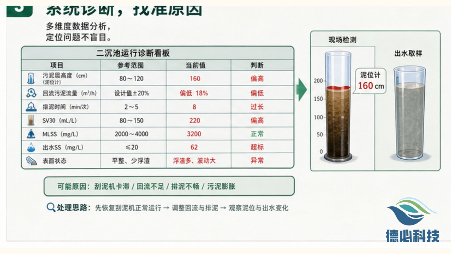 二沉池出水浑，先看刮泥机