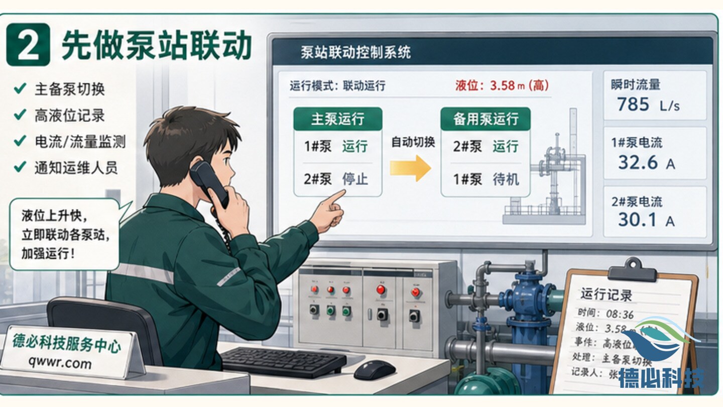 雨后液位猛涨,先做泵站联动